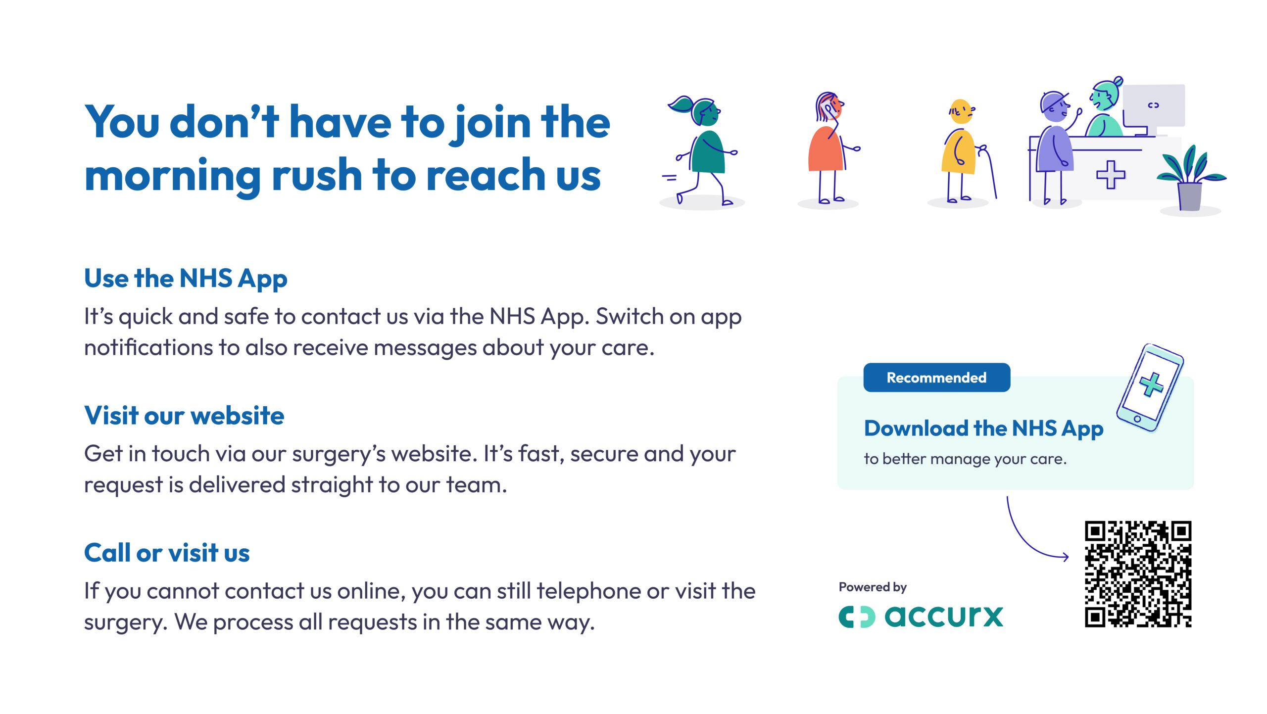 Poster for new Total Triage online consultation tool that helps patient beat the morning rush.

